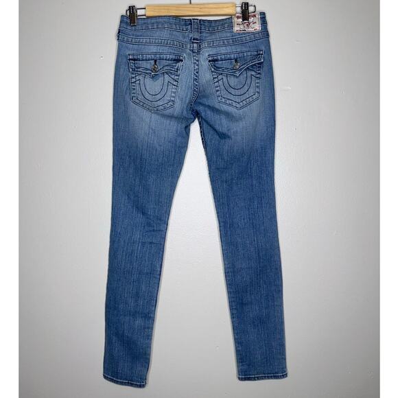 True Religion World Tour Indigo Dreaming Flower Skinny Jeans Low Rise Size 28 - Picture 5 of 7
